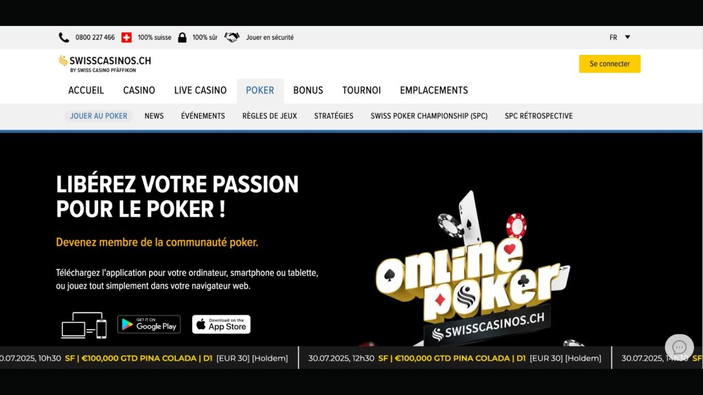 Faites des tournois via le réseau iPoker sur Swisscasino