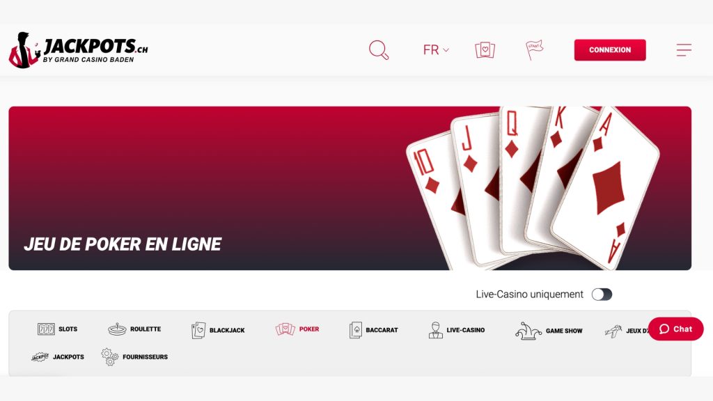 Jouez au poker en ligne Live et vidéo sur Jackpots en Suisse