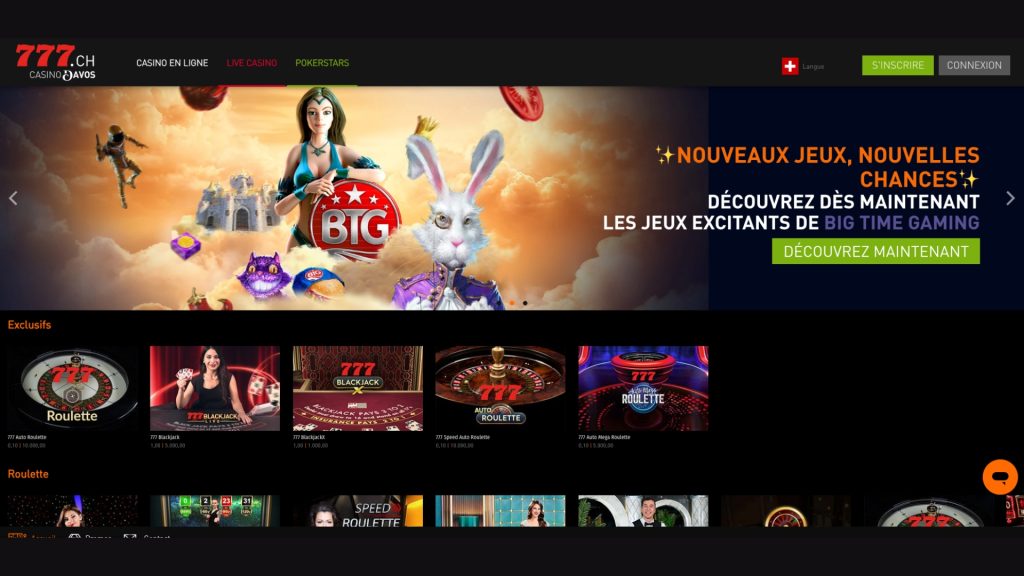 Casino777 est la salle de jeu numéro 1 en Suisse
