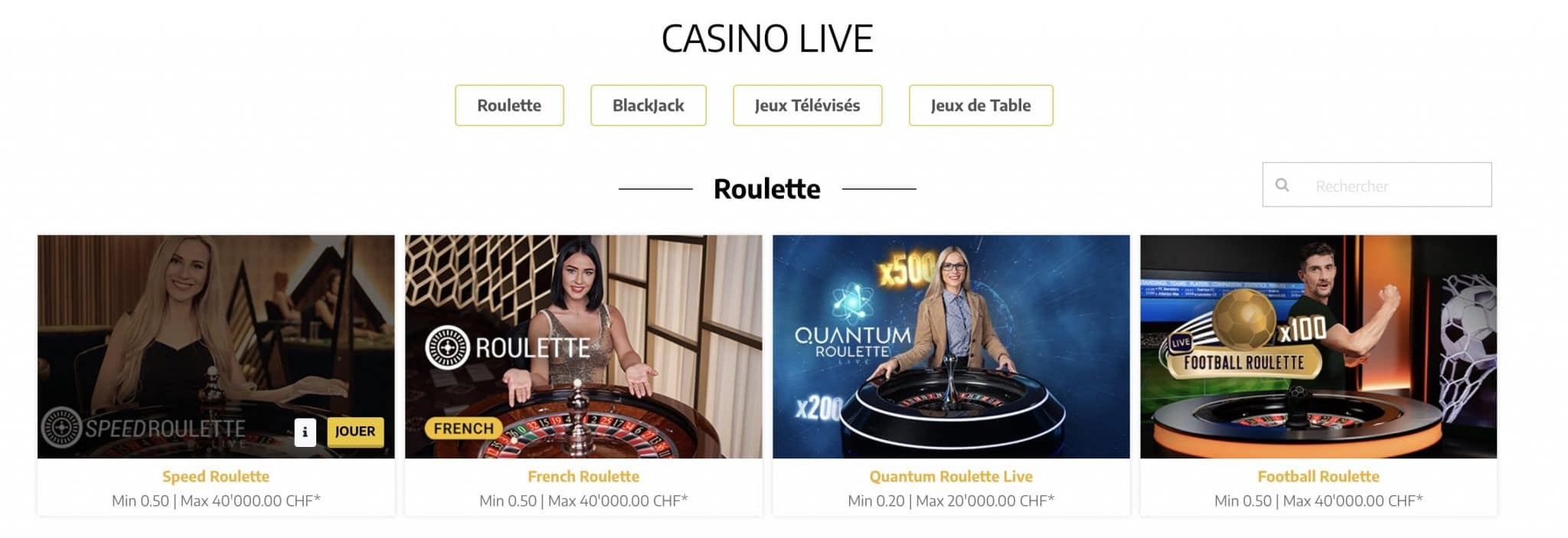 Casino Live sur Swiss4win