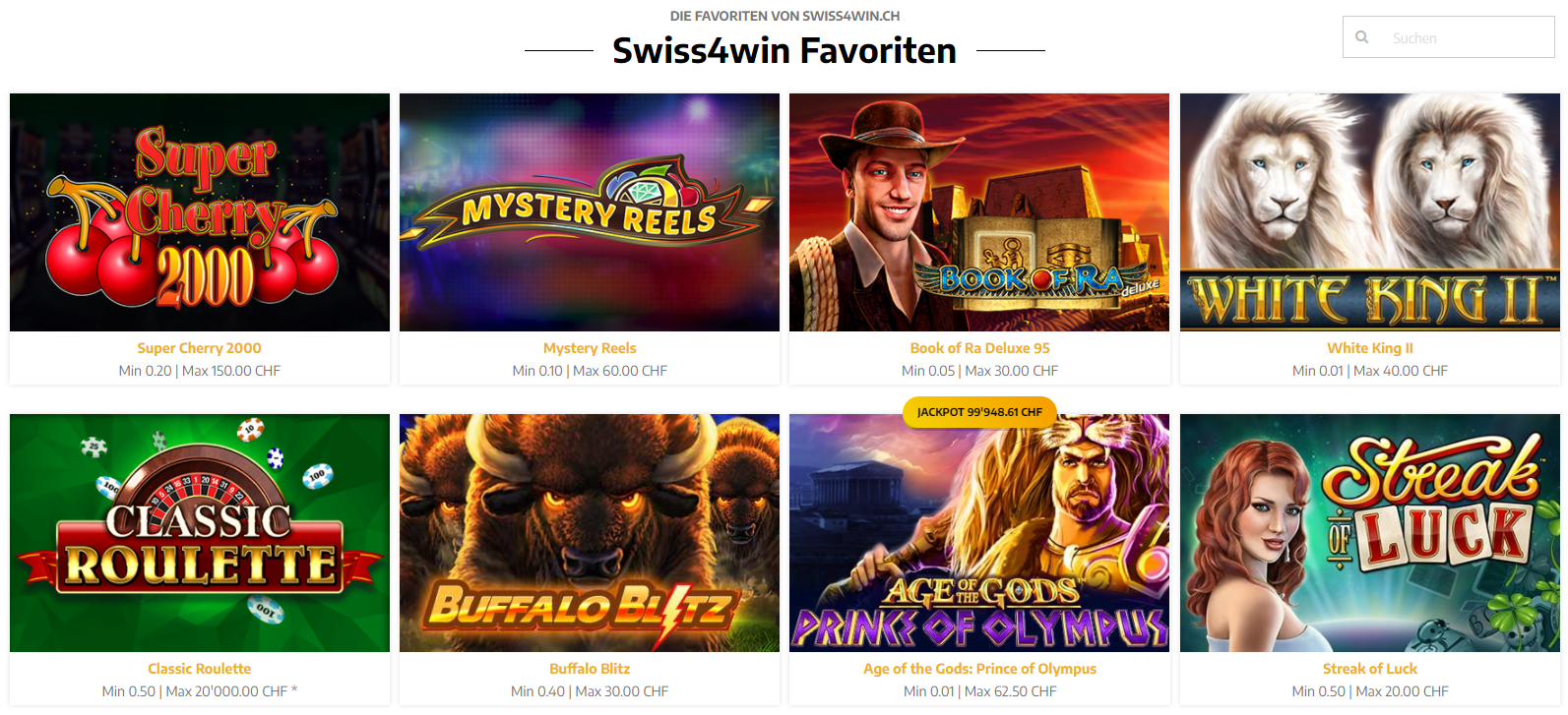 Swiss4Win Erfahrungen: Casino Spiele