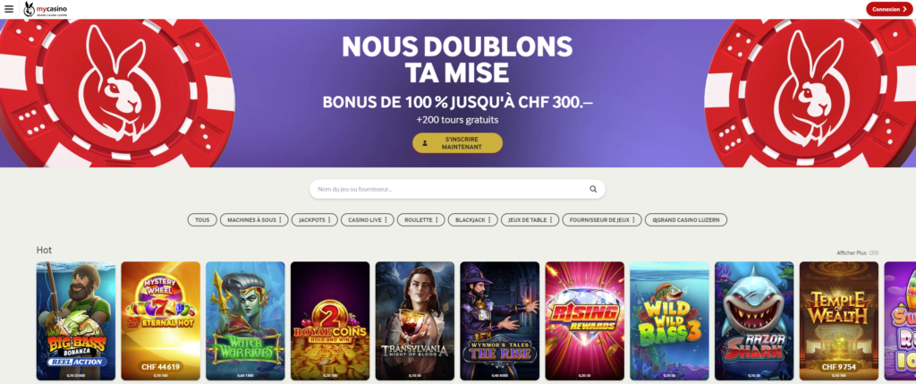 Page accueil MyCasino.ch Code Promo