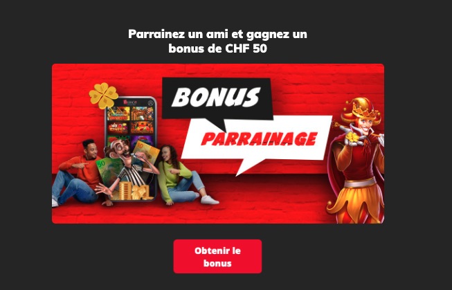 Le bonus parrainage disponible avec le code promo Pasino 