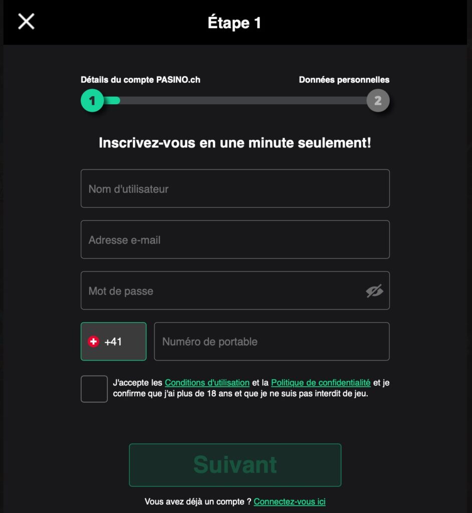 Comment s'inscrire sur Pasino.ch